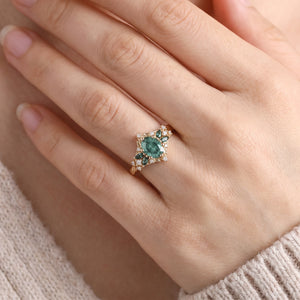 Theodora’s Regalia | Fantasy-Cut Oval Green Sapphire Filigree Engagement Ring