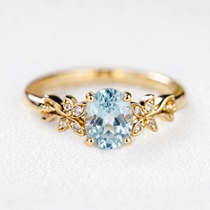 Marina’s Foliage | Oval Blue Aquamarine Botanical Engagement Ring