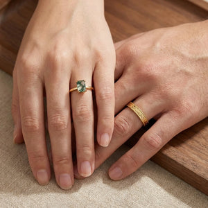 Daphne’s Clearing | Emerald Cut Moss Agate Couple Ring Set 2pcs.
