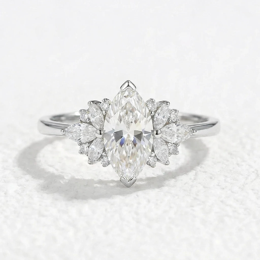 Graceful Marquise Cut Moissanite Ring-Aro - GemsMagic.