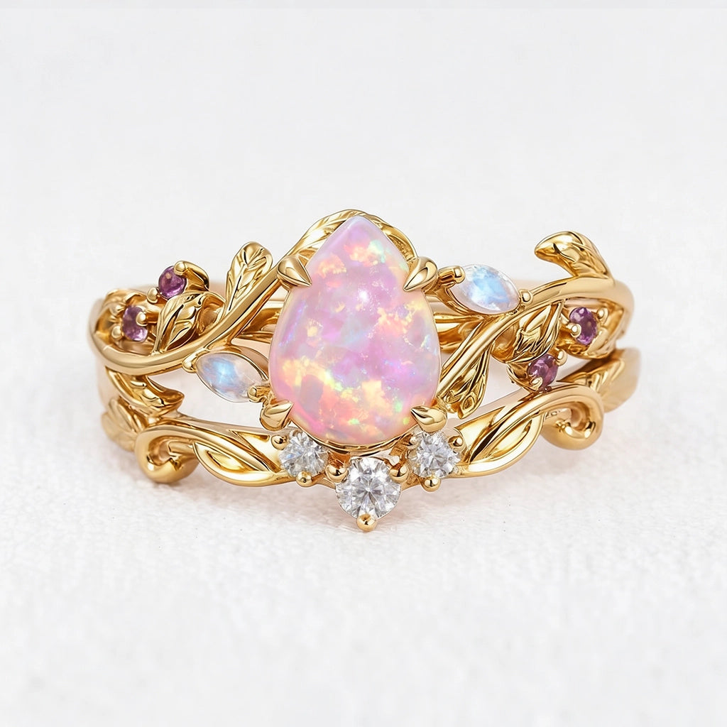 Ophelia‘s Mirage | Pear Opal Foliage Bridal Duo