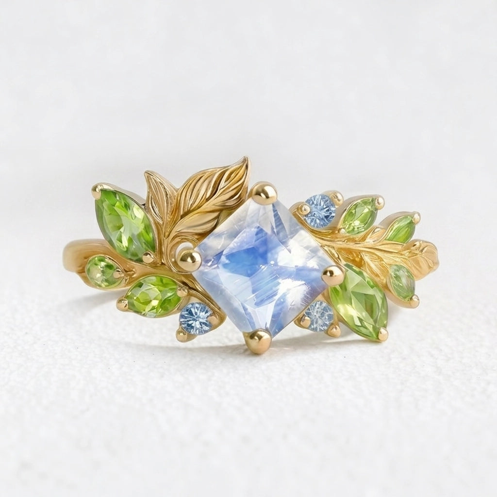 Lydia’s Bloom | Square Moonstone Vine Engagement Ring