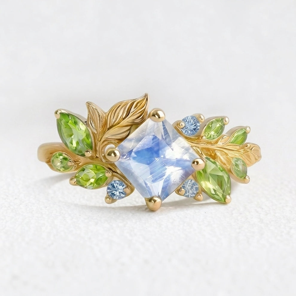 Lydia’s Bloom | Square Moonstone Vine Engagement Ring