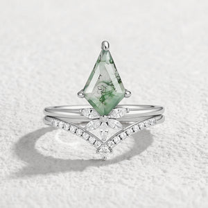 Flora’s Grove | Kite Cut Moss Agate Couple Ring Set 3pcs.