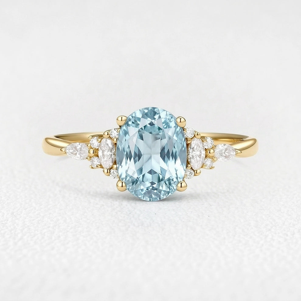Celine’s Azure | 1.5CT Classic Oval Aquamarine Engagement Ring