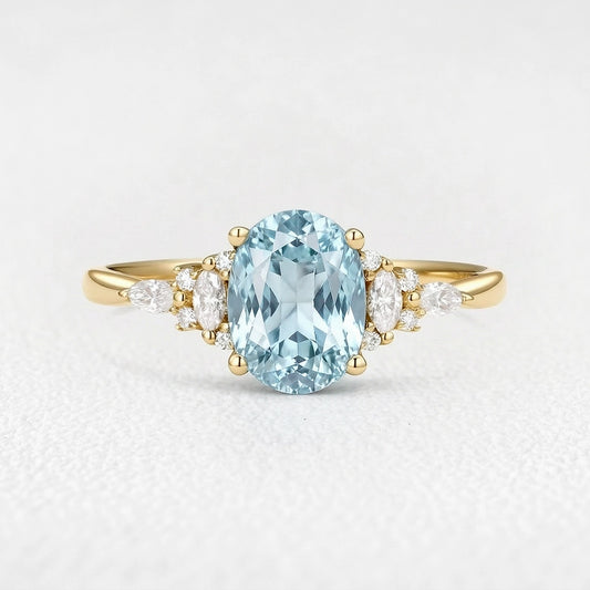 Celine’s Azure | 1.5CT Classic Oval Aquamarine Engagement Ring