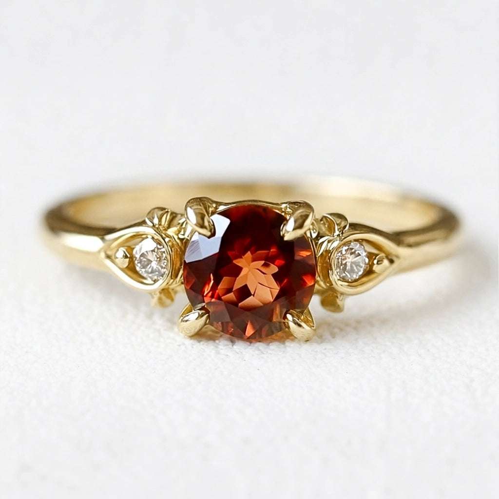 Rosalyn’s Emberpetal | Burning Rose Dainty Natural Garnet Engagement Ring.