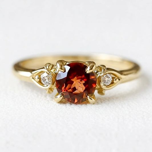 Rosalyn’s Emberpetal | Burning Rose Dainty Natural Garnet Engagement Ring.