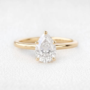 1.0ct Pear Shaped Moissanite Classic Solitaire Ring