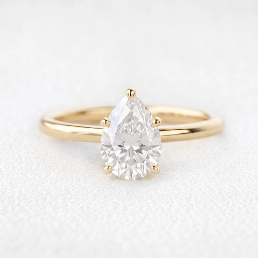 1.0ct Pear Shaped Moissanite Classic Solitaire Ring
