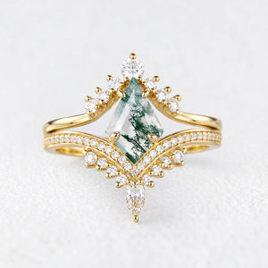 Cassandra’s Wildwood | Kite Cut Moss Agate Chevron Bridal Duo