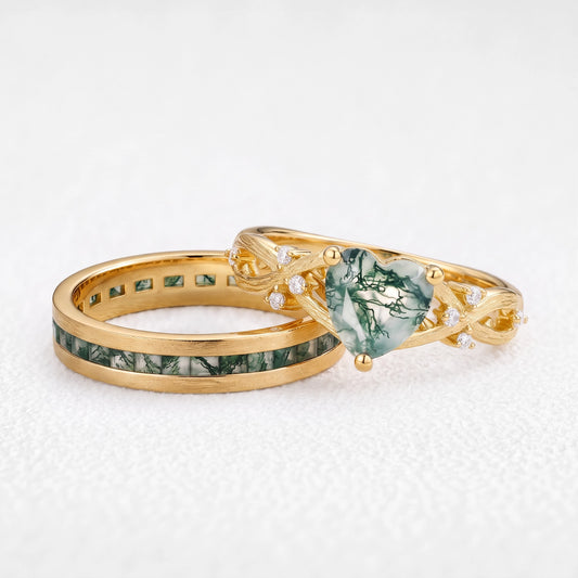 Sylvie’s Heartstring | Heart Cut Moss Agate Infinity Couple Set 2pcs