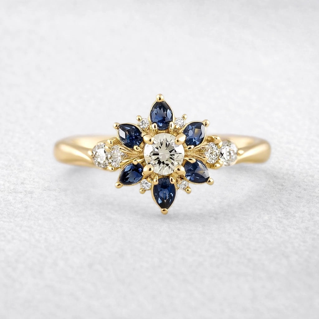 Rosalind’s Wildflower | Six-Petal Sapphire Engagement Ring.