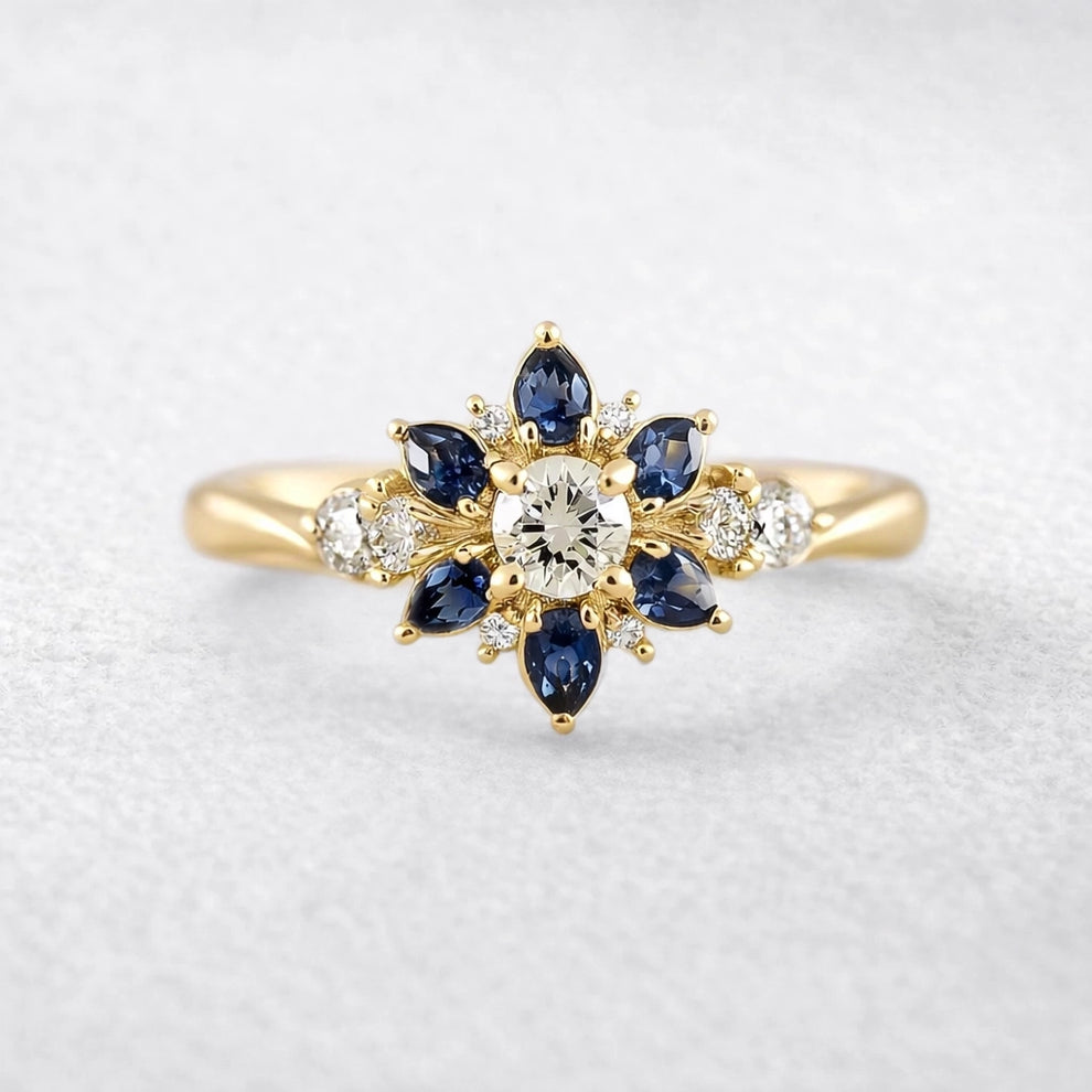 Rosalind’s Wildflower | Six-Petal Sapphire Engagement Ring.
