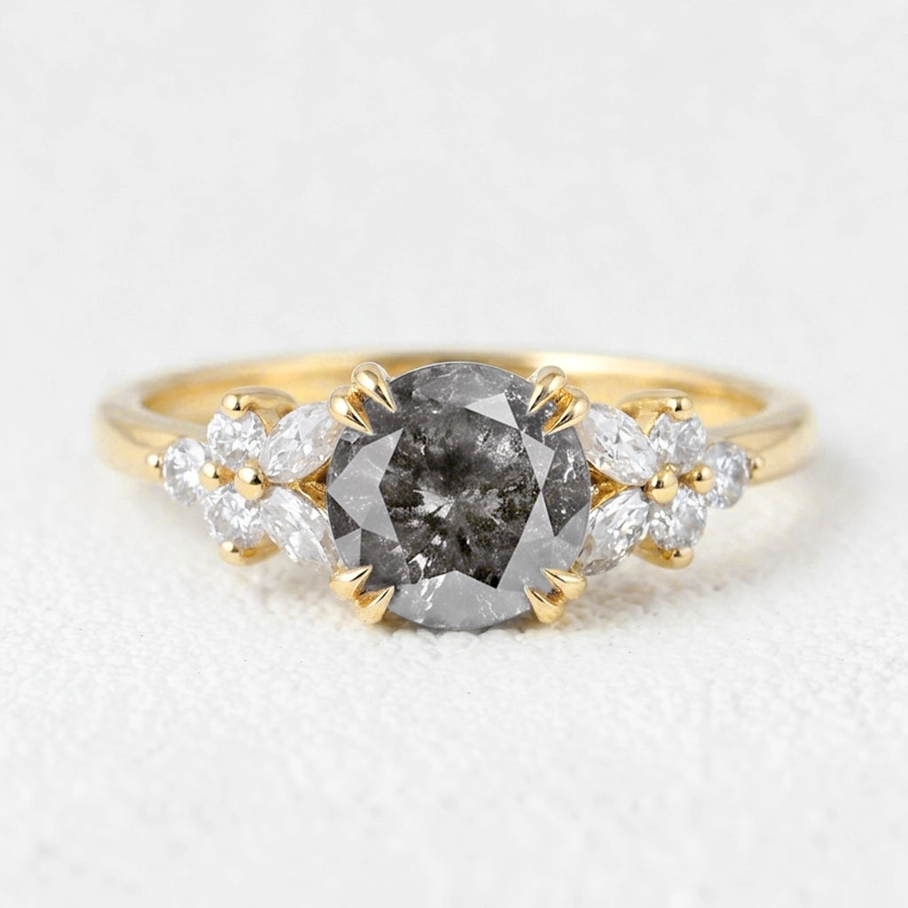 Isadora’s Bloom | 1CT Vintage Round Salt & Pepper Diamond Cluster Engagement Ring