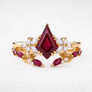 Joséphine’s Pomegranate | Kite-Cut Ruby Foliage Bridal Set 2pcs