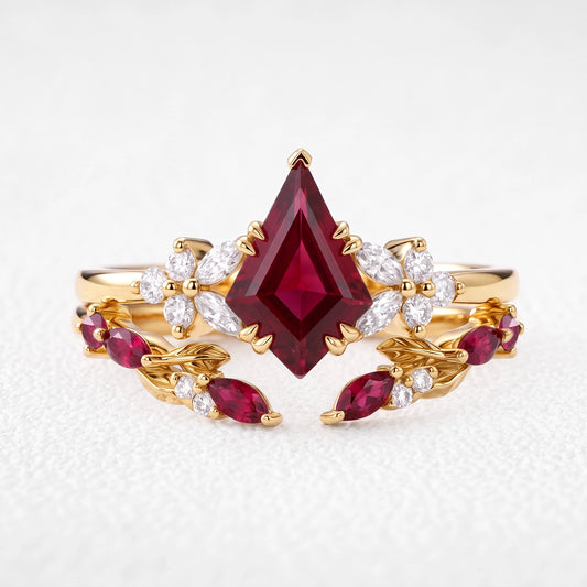 Joséphine’s Pomegranate | Kite-Cut Ruby Foliage Bridal Set 2pcs