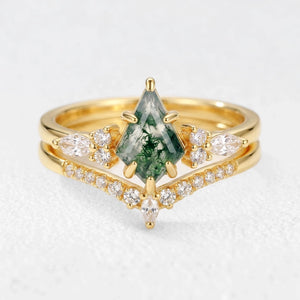 Elara’s Drift  | Vintage Kite Cut Moss Agate Bridal Set 2pcs.