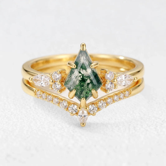 Elara’s Drift  | Vintage Kite Cut Moss Agate Bridal Set 2pcs.