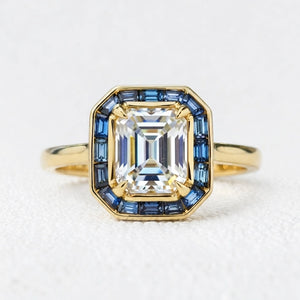 Iris‘s Breeze | 1CT Emerald Cut Halo Moissanite Ring.