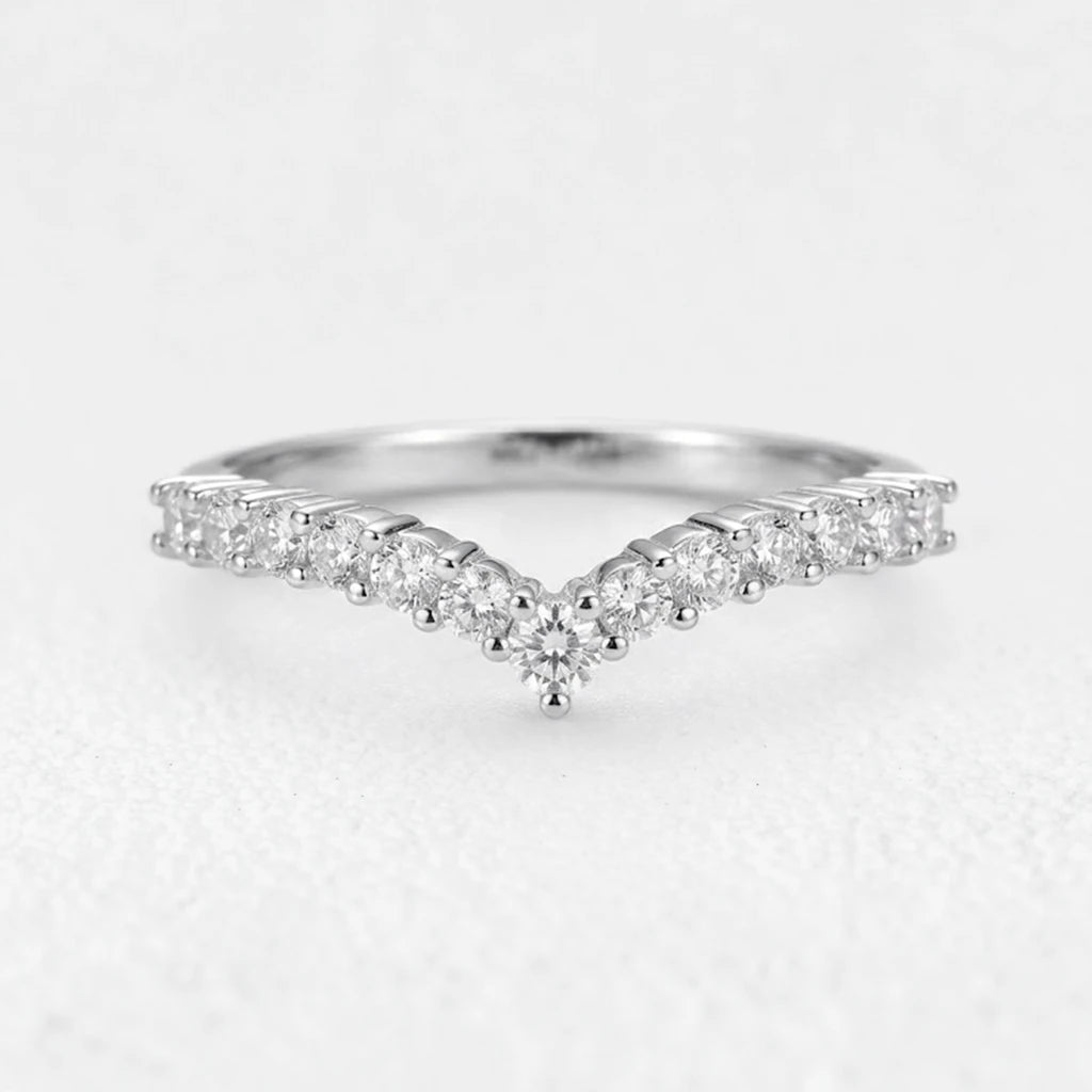 V-Shaped Crown Half Eternity Stacking Ring
