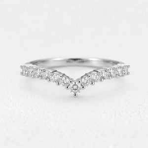 V-Shaped Crown Half Eternity Stacking Ring