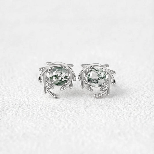 Enchanted Moss Agate Stud Earrings