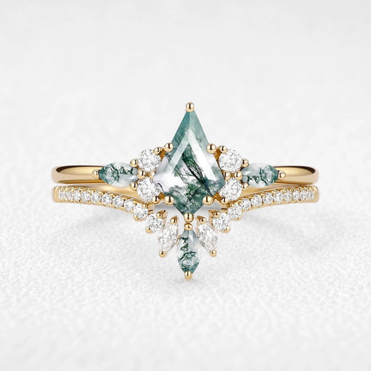 Cecilia’s Bower | Kite Cut Moss Agate Cluster Chevron Bridal Set 2pcs
