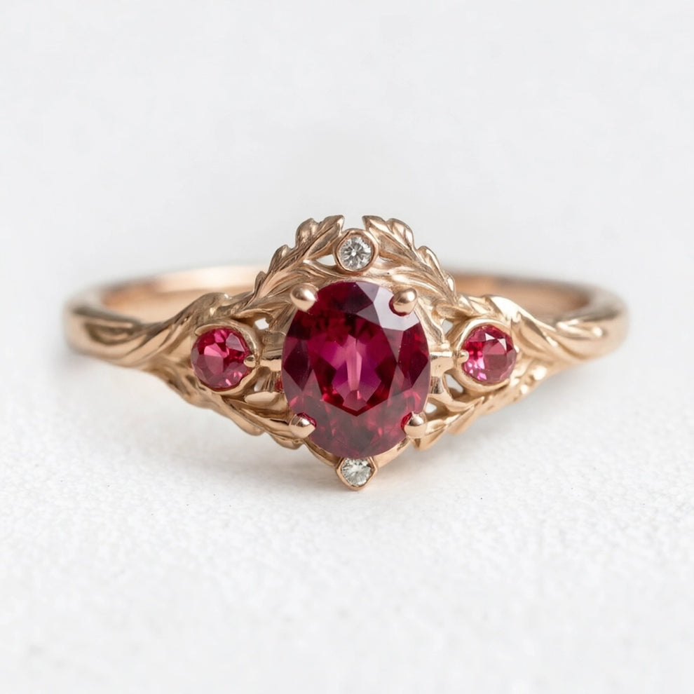 Rosalind’s Vine | Oval Ruby Vintage Engagement Ring.