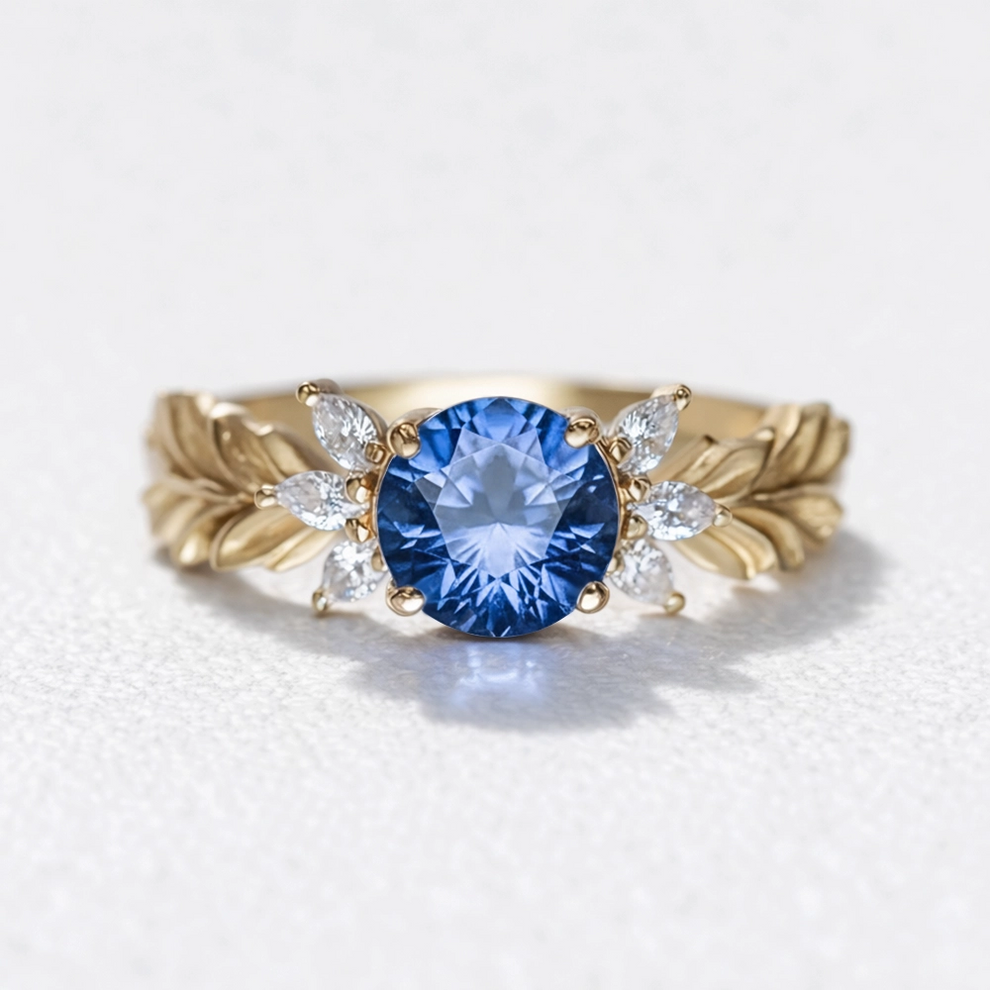 Stella‘s Folio | Blue Sapphire & Diamond Vine Engagement Ring.