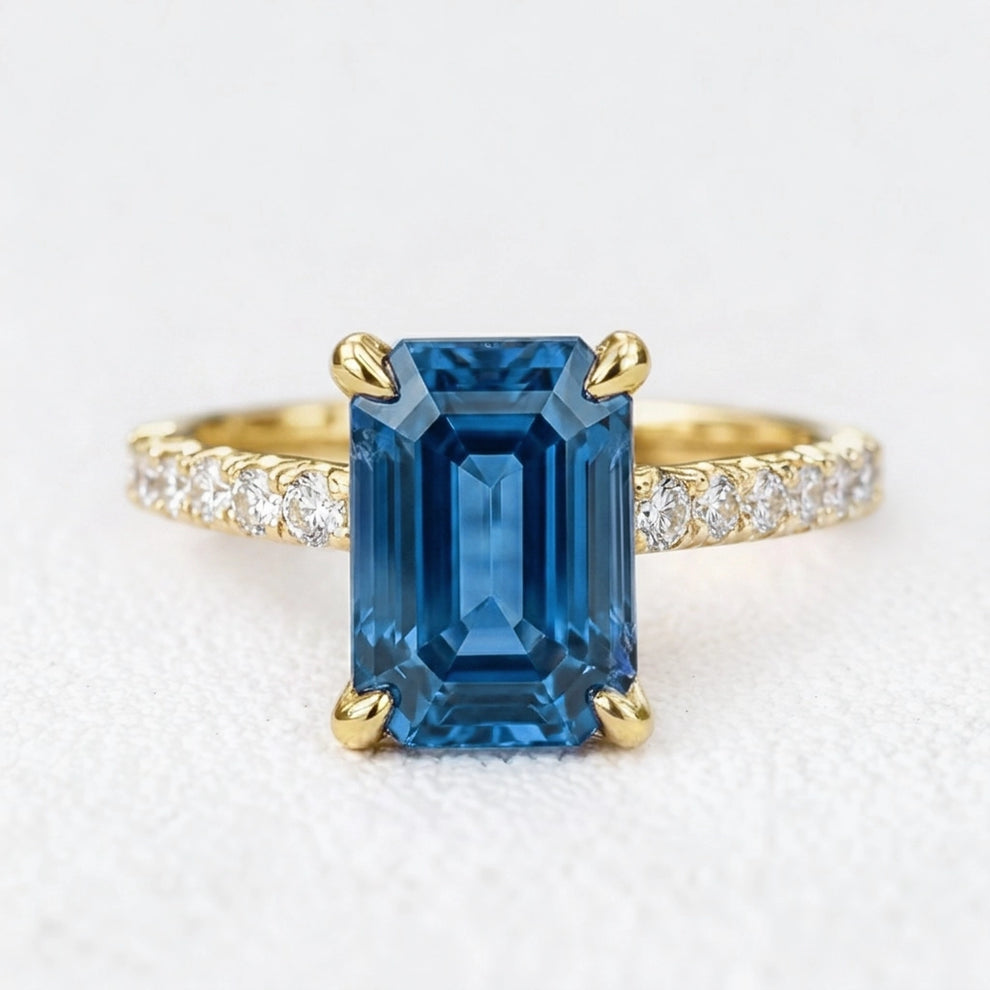 Ianthe’s Azure | 3CT Emerald‑Cut Sapphire Solitaire Engagement Ring