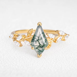 Celandine’s Tendril | Kite Cut Moss Agate Vine Engagement Ring