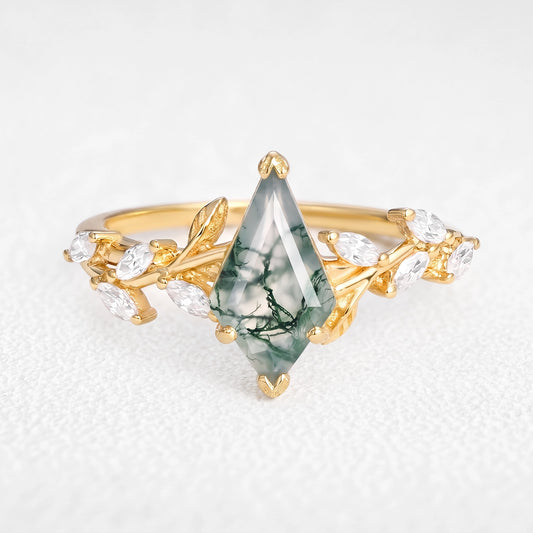 Celandine’s Tendril | Kite Cut Moss Agate Vine Engagement Ring