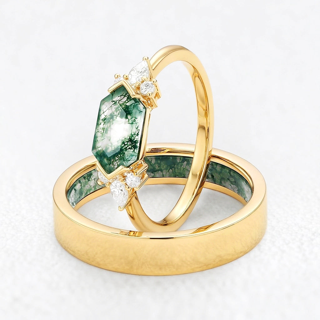 Alexandra’s Veil | Hexagon Moss Agate Couple Duo