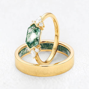 Alexandra’s Veil | Hexagon Moss Agate Couple Duo
