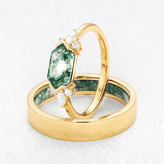 Alexandra’s Veil | Hexagon Moss Agate Couple Duo