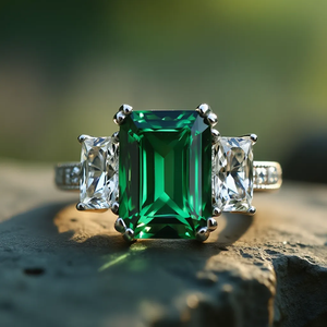 Cleo's Regal | 3CT Baguette Emerald Solitaire Statement Ring.