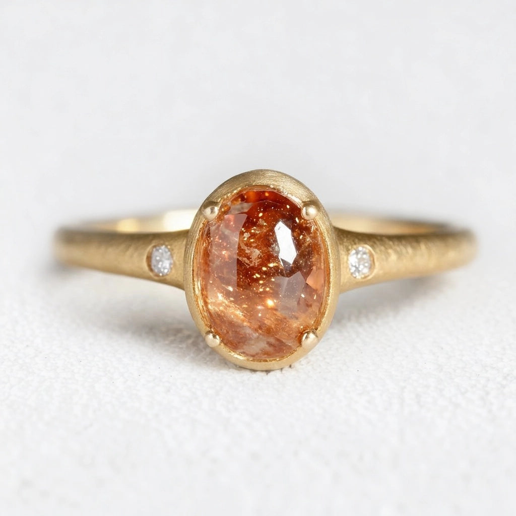 Golden Horizon | Round Sunstone Engagement Ring.