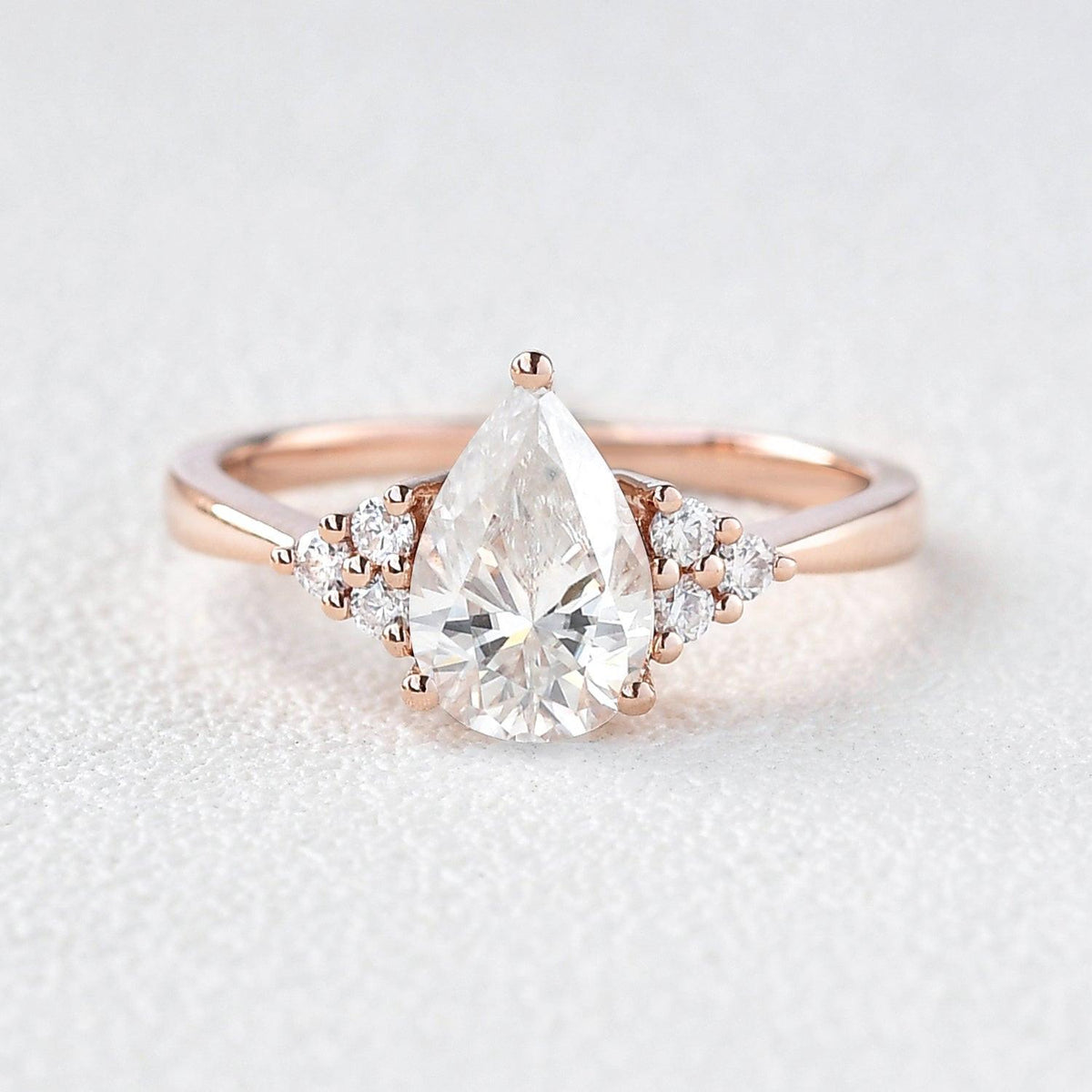Sylvie’s Dew | Classic Pear Moss Agate Ring with Diamond Accents.