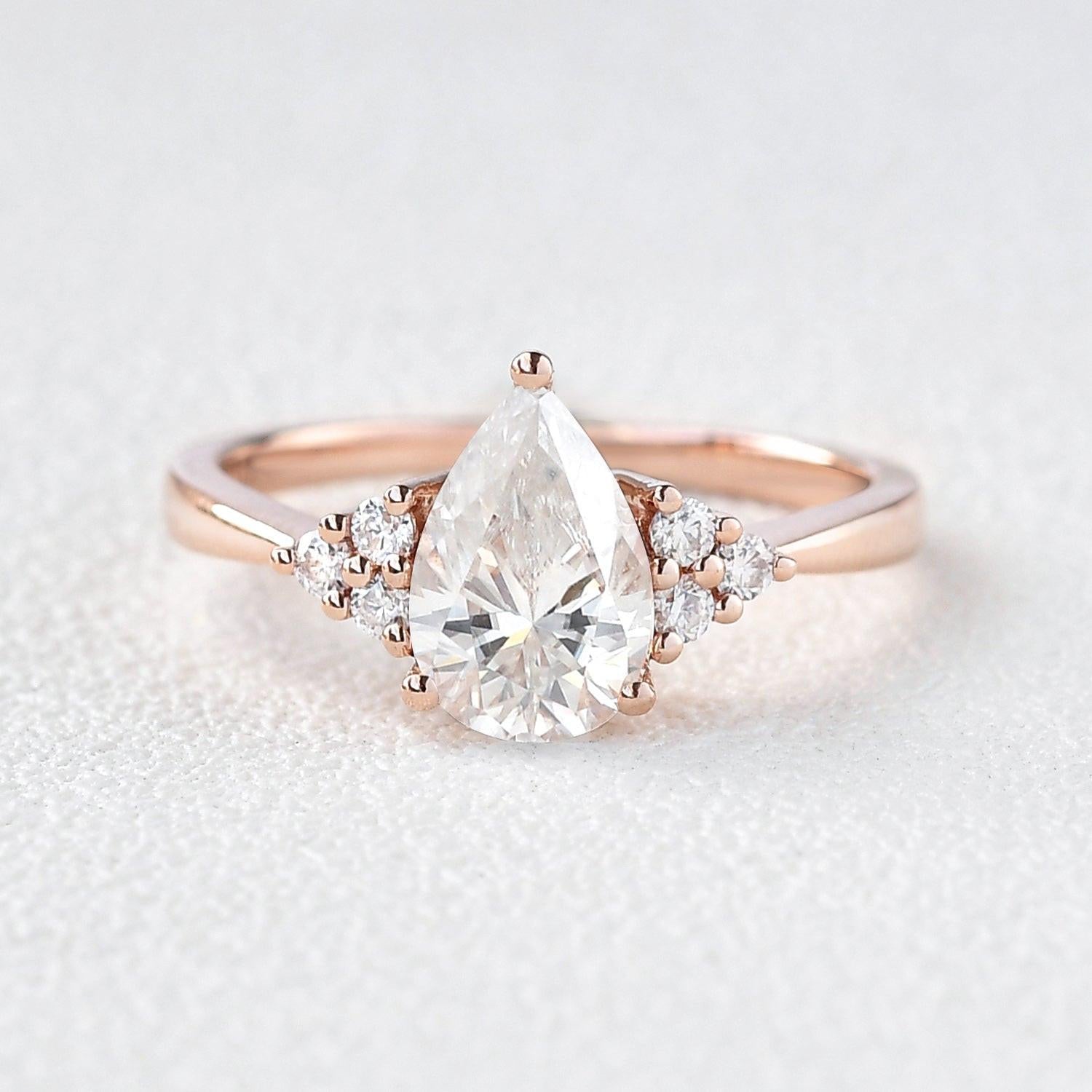 Sylvie’s Dew | Classic Pear Moss Agate Ring with Diamond Accents.