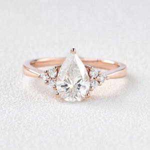 Sylvie’s Dew | Classic Pear Moss Agate Ring with Diamond Accents.