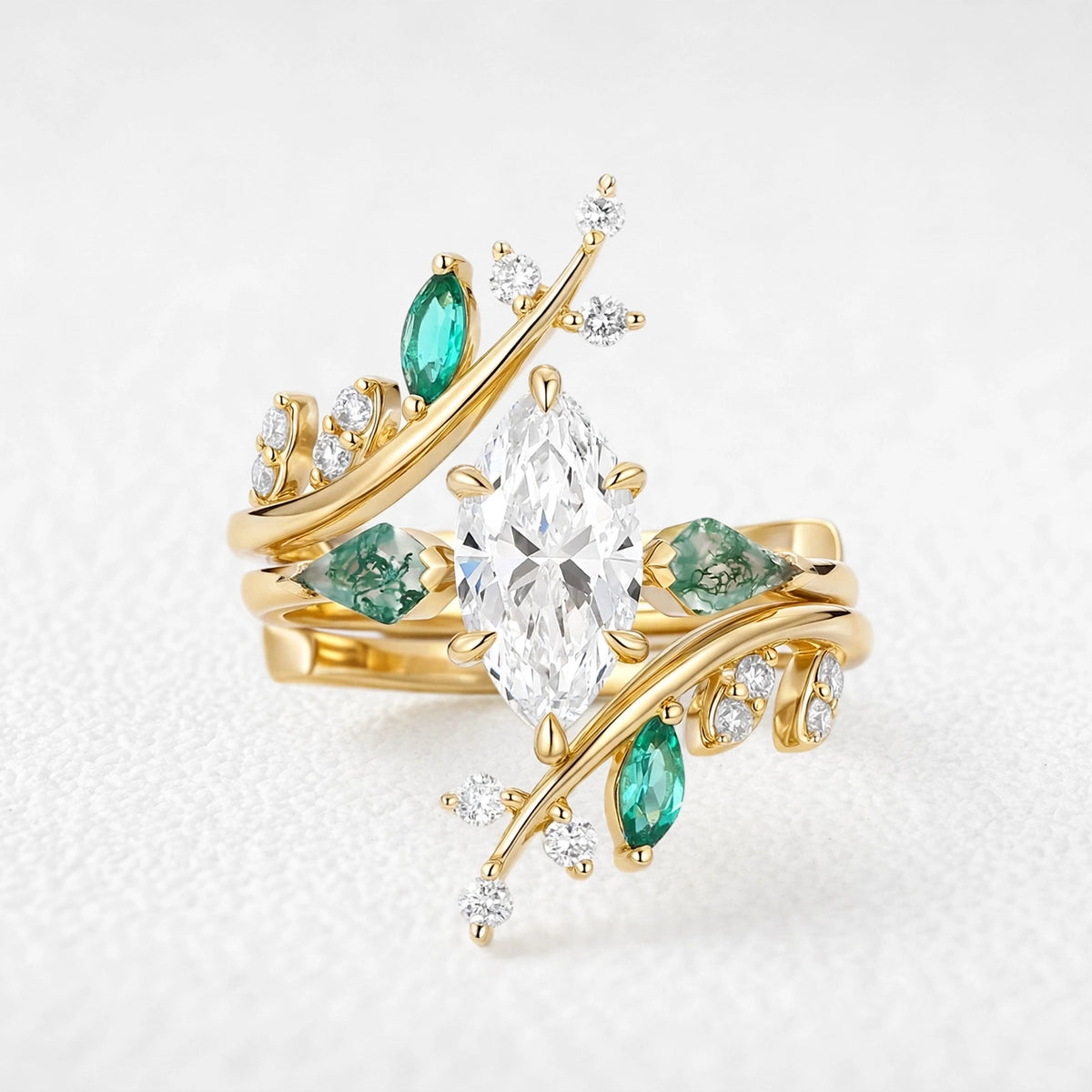 Seraphina’s Aviary | 1CT Marquise Diamond Foliage Bridal Duo