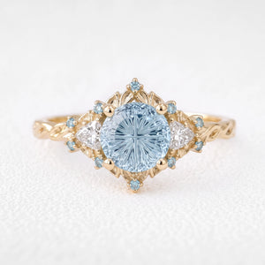 Galatea’s Gossamer | Fantasy-Cut Round Aquamarine Filigree Engagement Ring