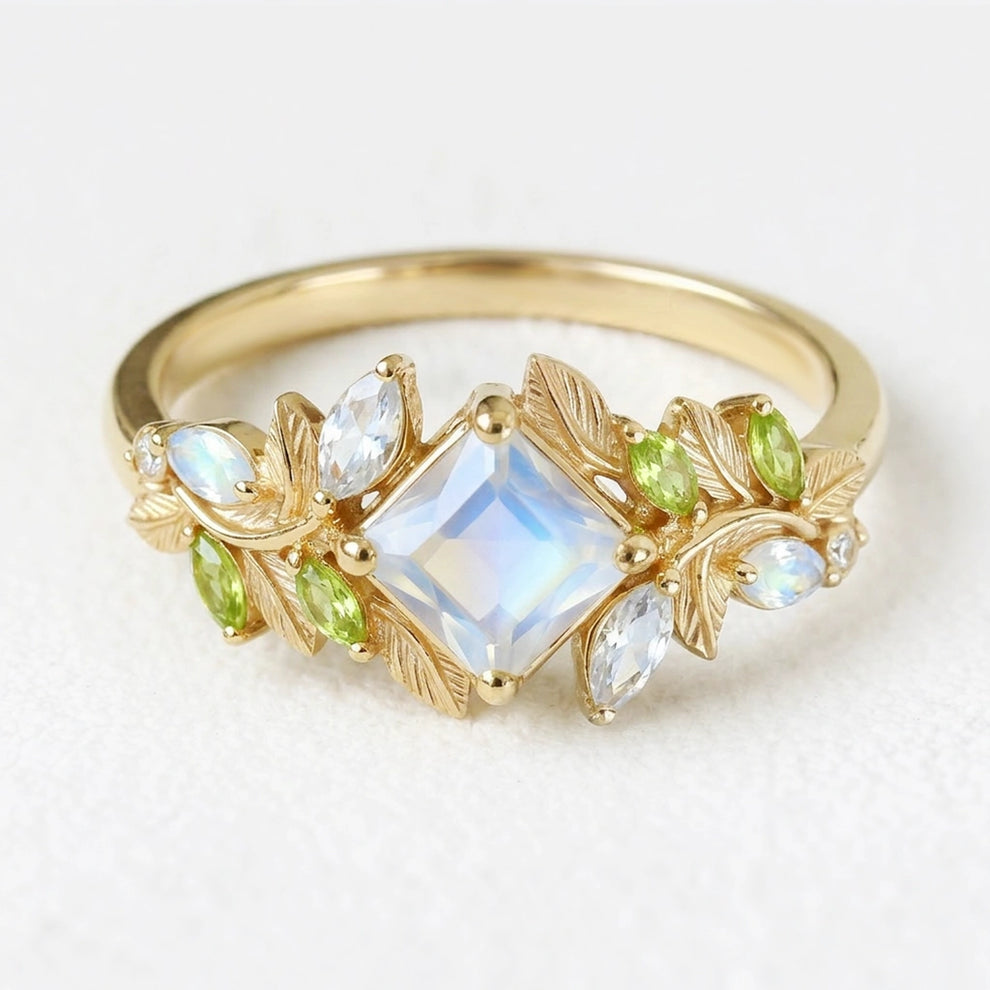 Lunette’s Whisper | Princess Cut Moonstone Engagement Ring.