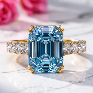 Marina‘s Aegean | 3CT Emerald Cut Blue Gemstone Ring.