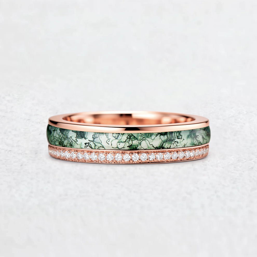 The Twin Rivers Band | Half-Bezel Horizon of Moss & Moissanite.