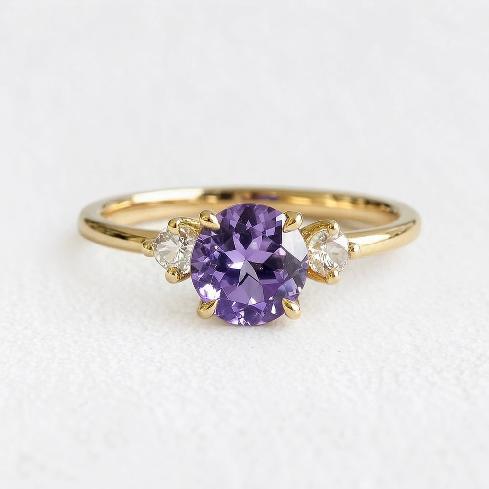 Velvet Twilight | Three-Stone Tanzanite & Moissanite Ring