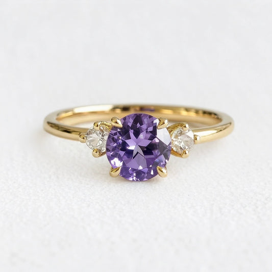 Velvet Twilight | Three-Stone Tanzanite & Moissanite Ring