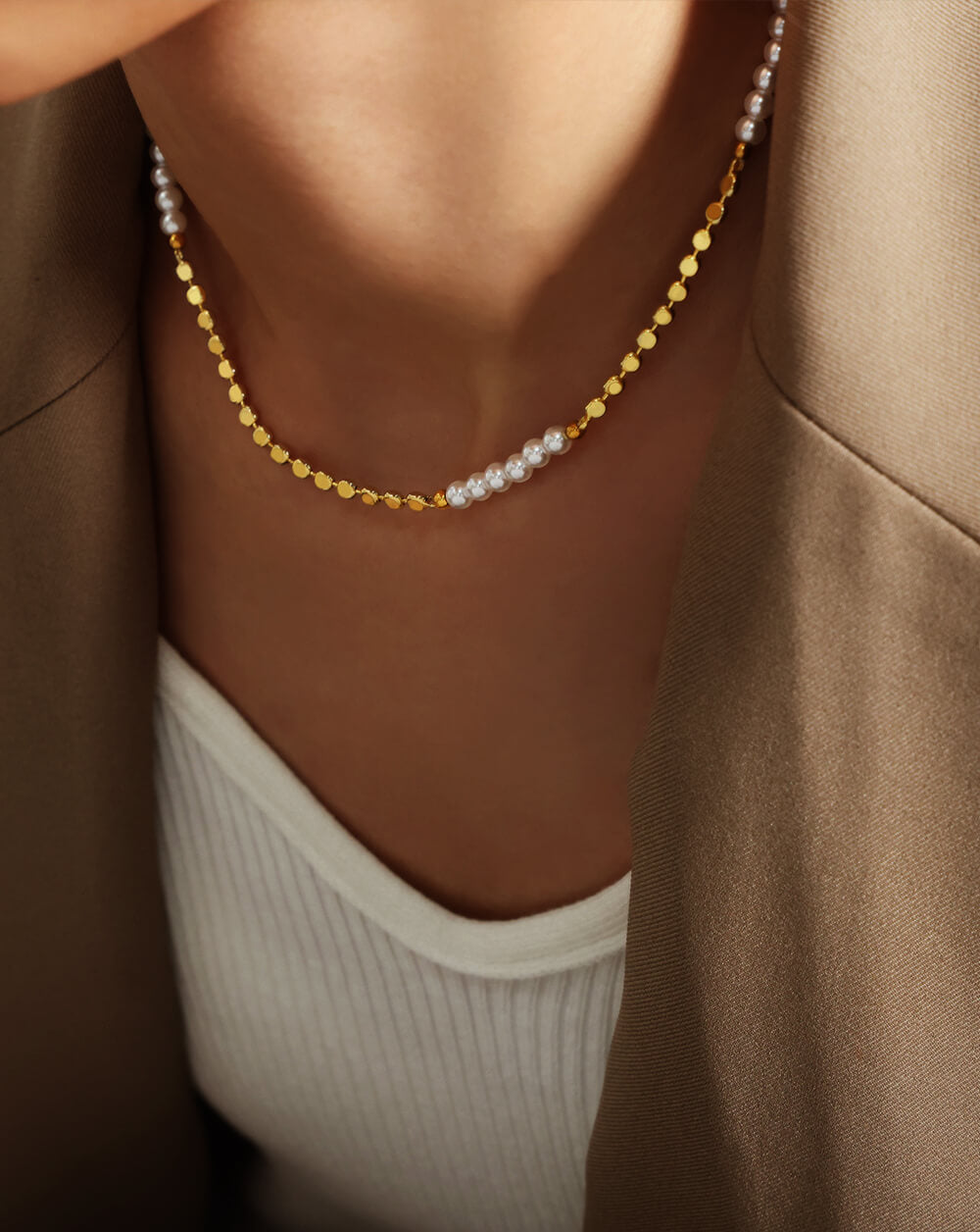 Minimalist Lentil Bead Necklace with Freshwater Pearls