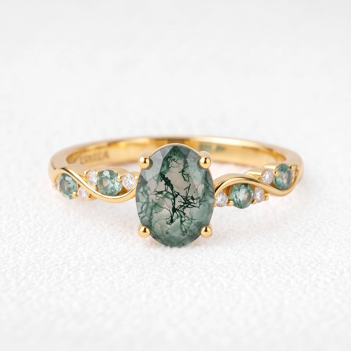 Flora’s Sprig | Oval Cut Moss Agate Engagement Ring